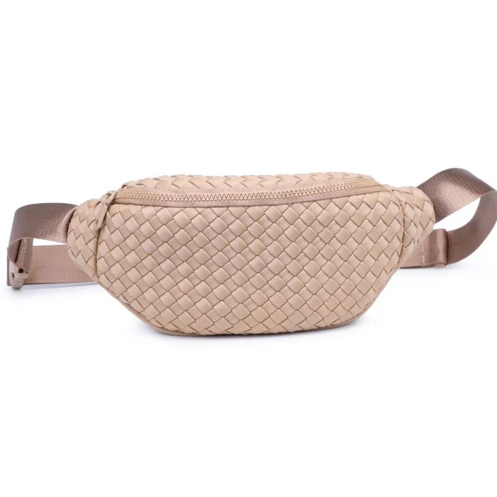 Woven Beige Crossbody Belt Bag